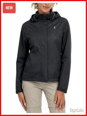 Womens Waterproof Rain Jacket Windproof Hooded Outdoor Hiking Rain Coat